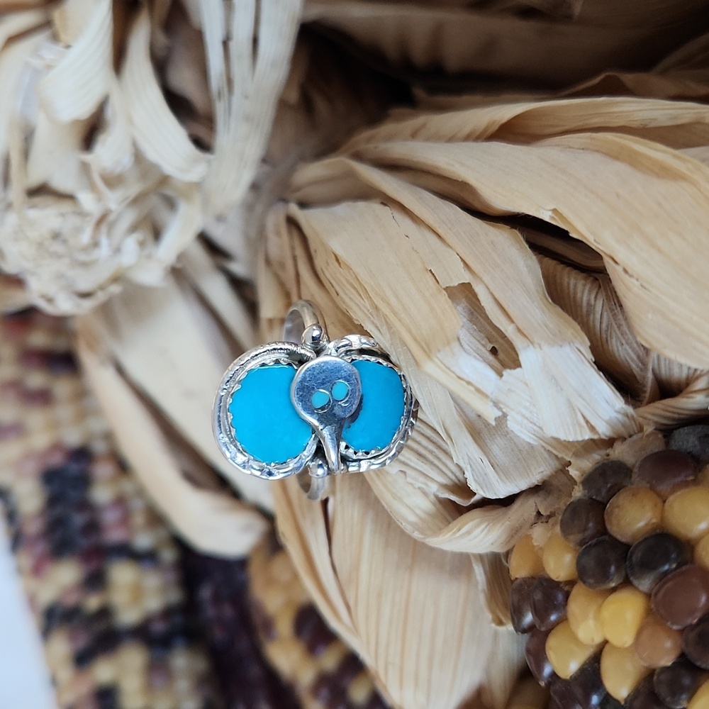 Beautiful Native American Zuni Turquoise & Sterling Snake Ring 🩵🐍🩶🎁